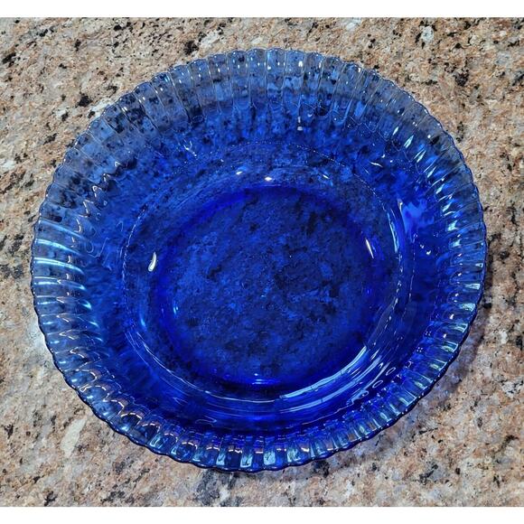 Vintage COLOREX 9.5” Serving Bowl Made In Brazil Cobalt Ribbed Glass Edge - Picture 9 of 11